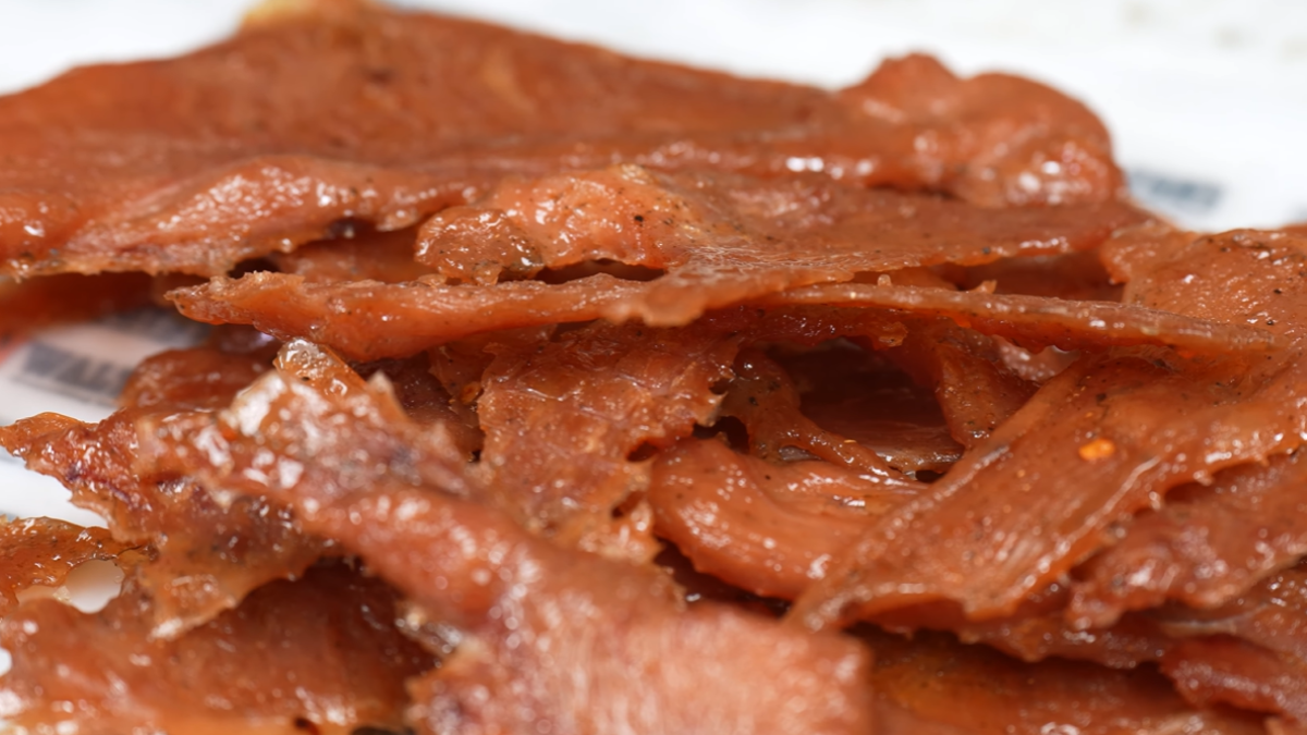 turkey jerky on cutting mat